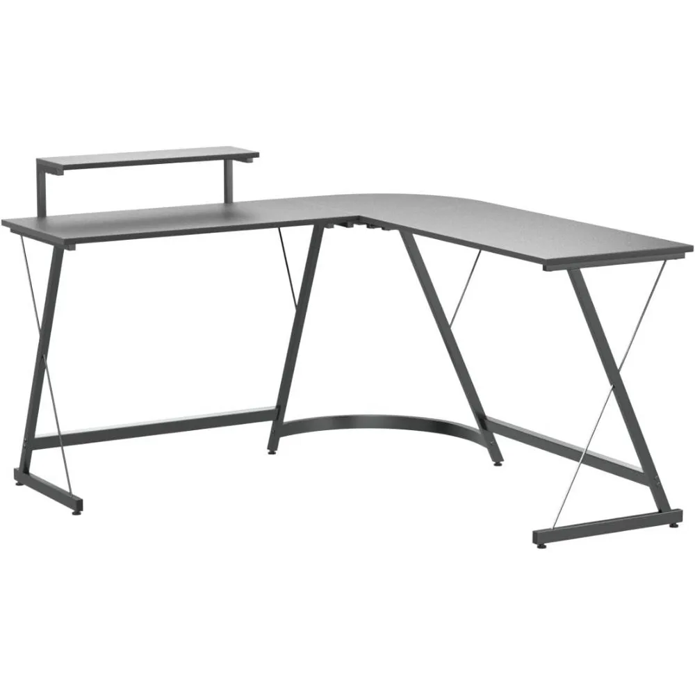 Vista L-Vorm Bureau Met Monitorstandaard, Zwart