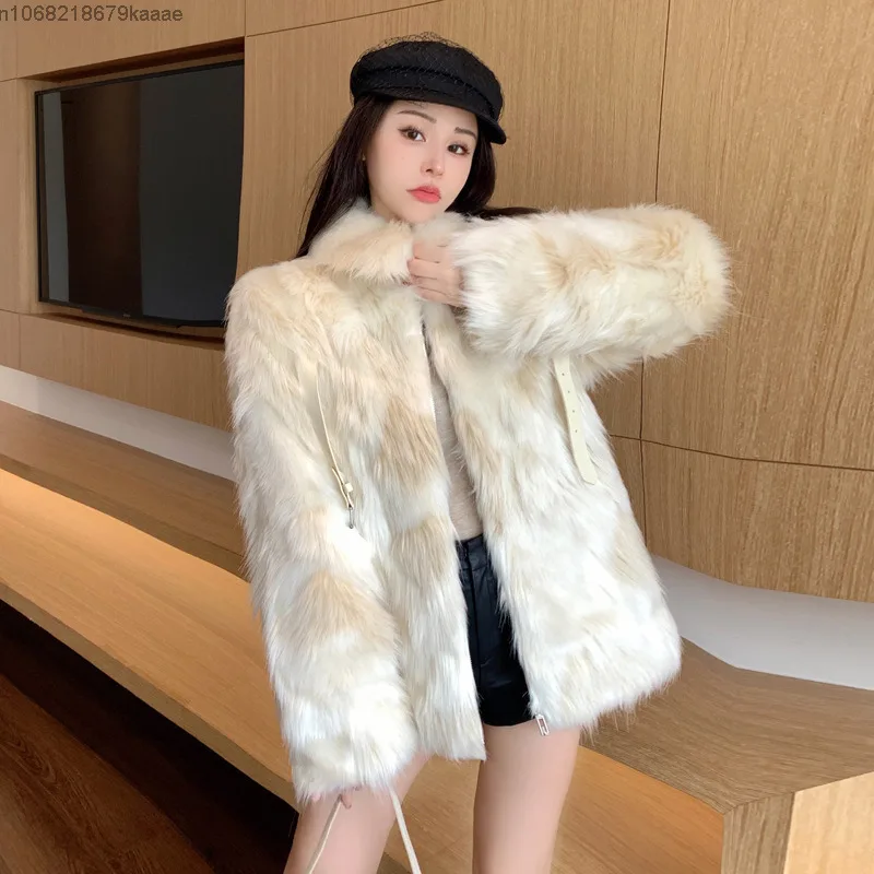 Women Autumn And Winter New Imitation Fox Fur Grass Premium Coat Fashion Trend Niche Coat Korean Version Thick Warm Casual Coat