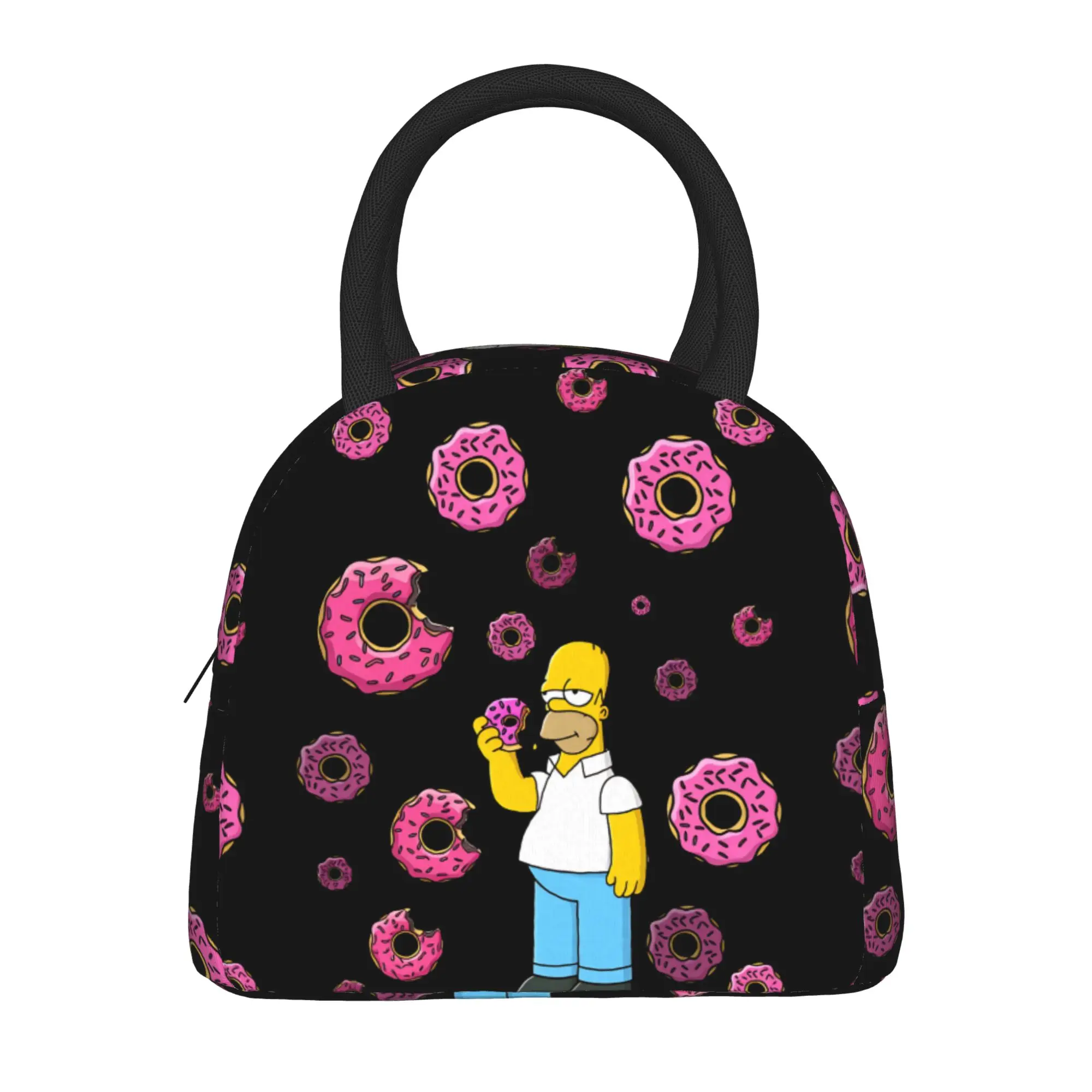S-Simpsons Homer Donut Pink Sprinkles Lunch Bag Vintage Lunch Box For Adult Outdoor Picnic Cooler Bag Thermal Tote Handbags