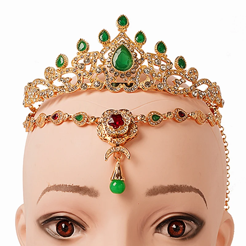 Arabic Wedding Hair Accessories Gold Plated Crown Morocco Bridal Headpiece Rhinestone Muslim Women Headband Metal Marriage Gift