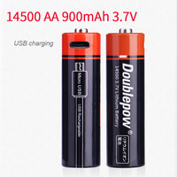 Doublepow AA Lithium Battery 14500 900mAh 3.7V Li-Ion USB Rechargeable Li Ion Batteries + Charging Cable for Toy Alarm Clock Fan