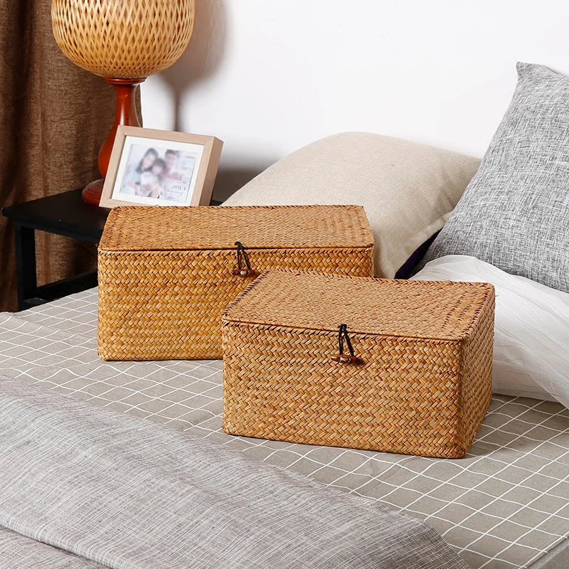 1PCS Manual Woven Storage Basket Lid Debris Consolidation Storage Box Storage Basket Sorting Box Jewelry Box