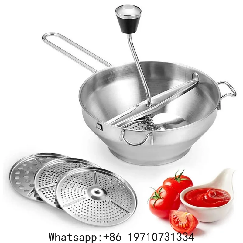 Vegetable Mill Stainless Steel Food Rotary Mill Strainer Potato Strawberry Jam Grinder Garlic Press Masher with 3 Milling Disc