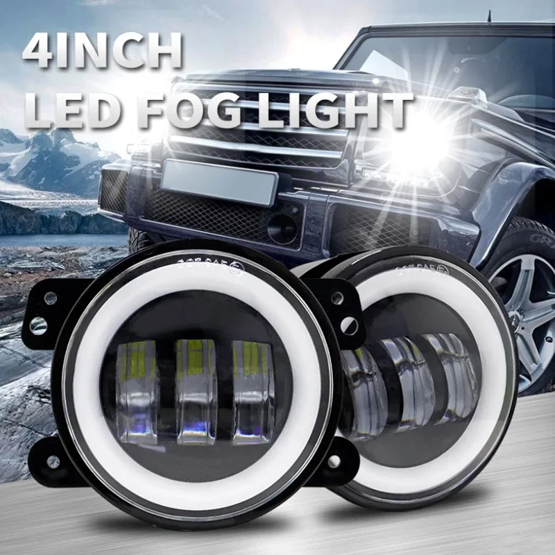 60W 4 Inch LED Fog Lights With White Halo Ring DRL Amber Turn Signal Lamp For Jeep Wrangler JK TJ LJ Dodge Chrysler image 2