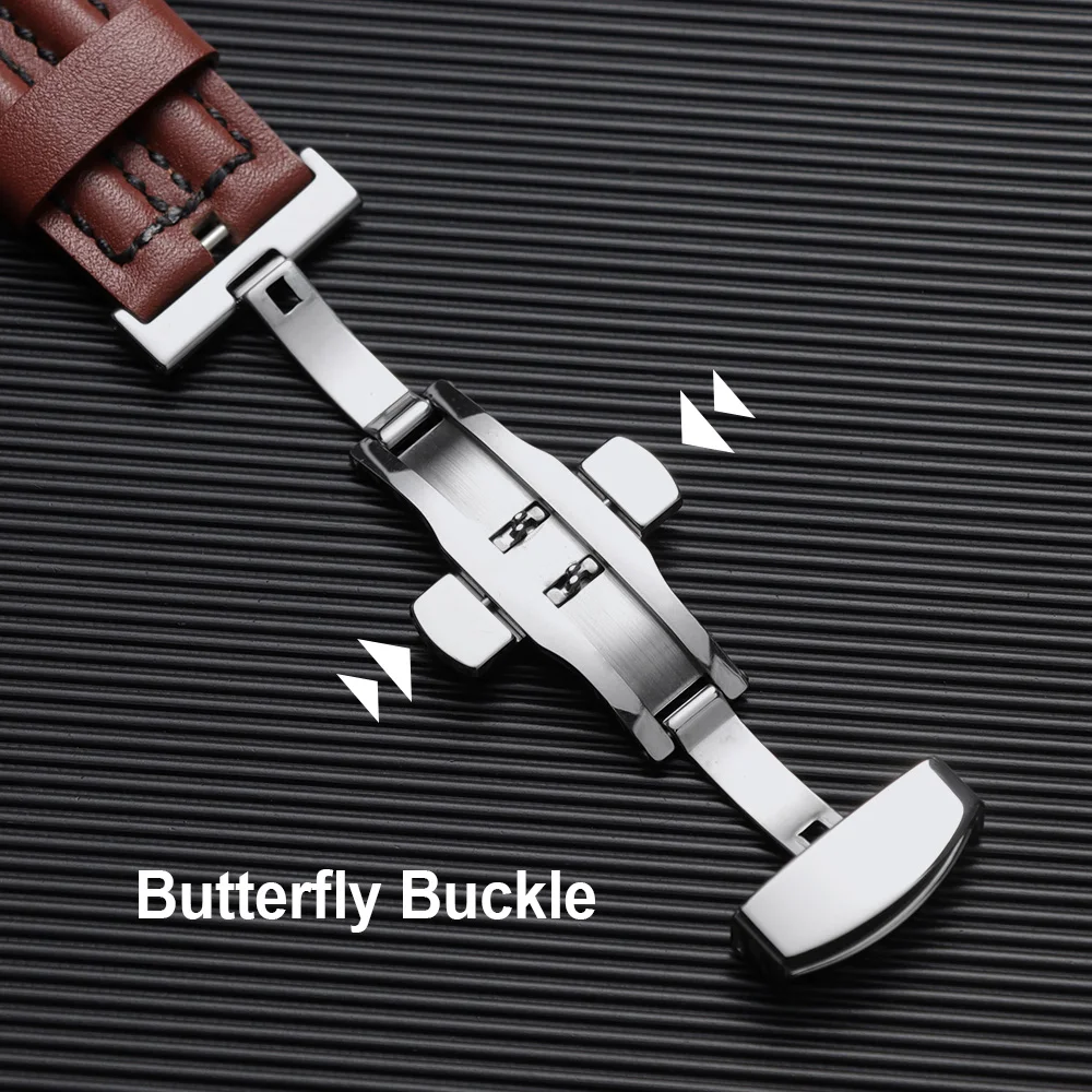 20mm 22mm Genuine Cowhide Watch Straps for Seiko Vintage Brown Black Leather Watch Band Thickened Men Bracelet for Smartwatch
