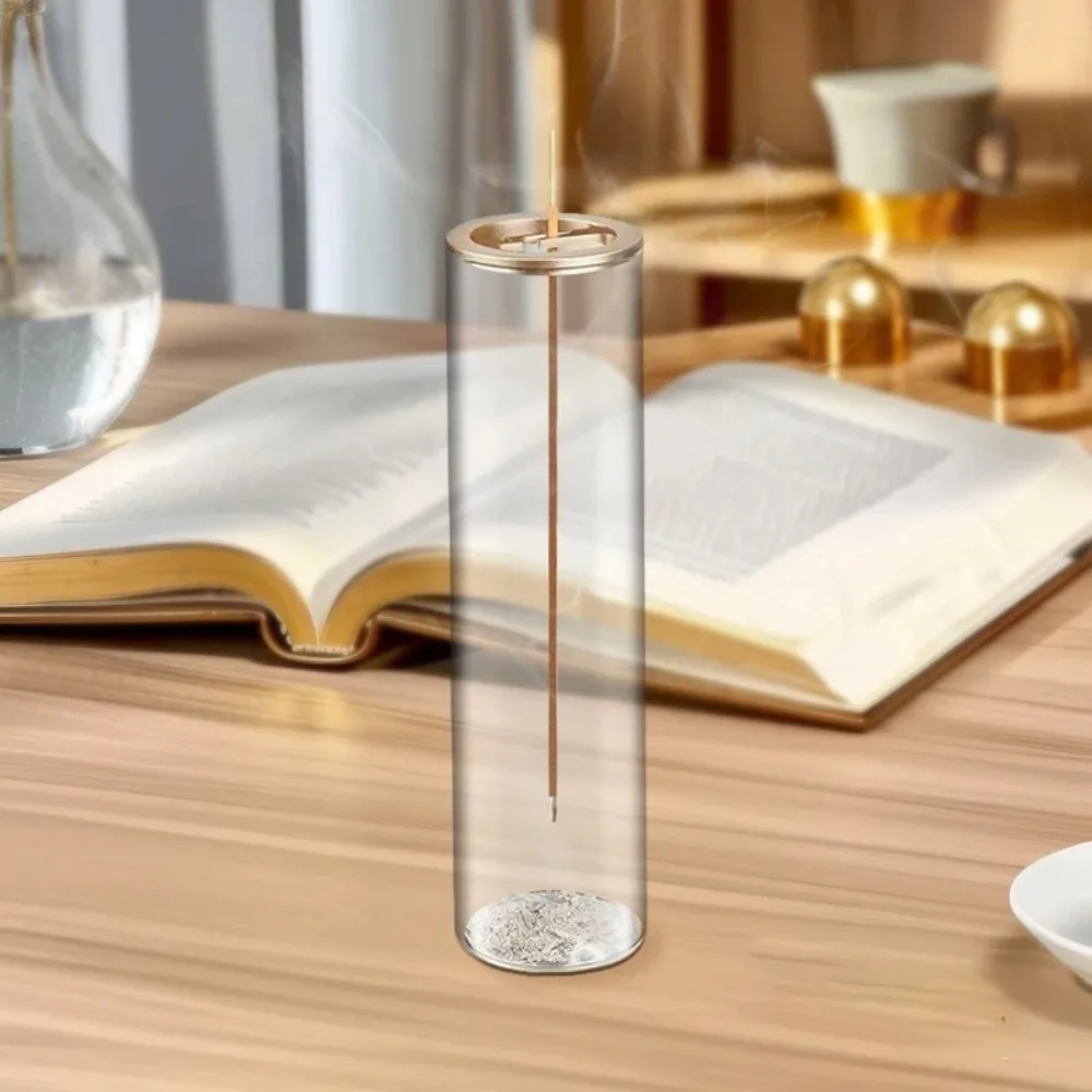 Cylindrical Shape Incense Stick Stand Zen Style Minimalist Removable Ash Collector Transparent Anti-Ash Flying Incense Holder