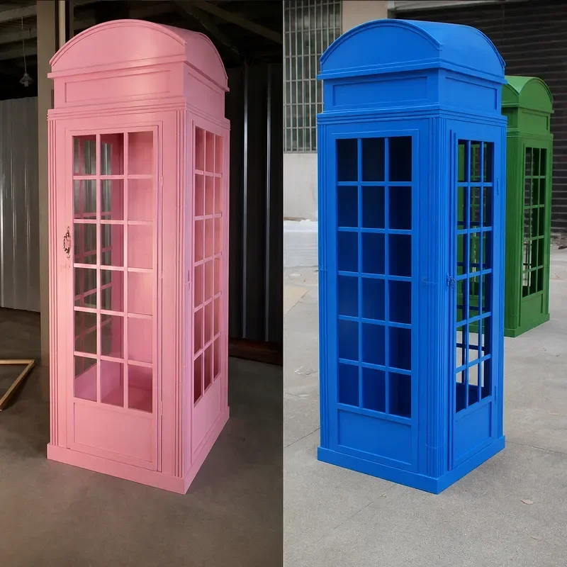 Retro Wrought Iron London Red Phone Booth Large European Ornament Soft Decoration Photography Prop Craft