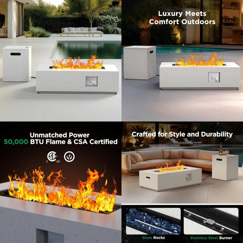 طاولة حفرة حريق غاز البروبان الخارجية مقاس 43 بوصة مع شهادة CSA، و50000 وحدة حرارية بريطانية، وشملت الصخور الزجاجية #1