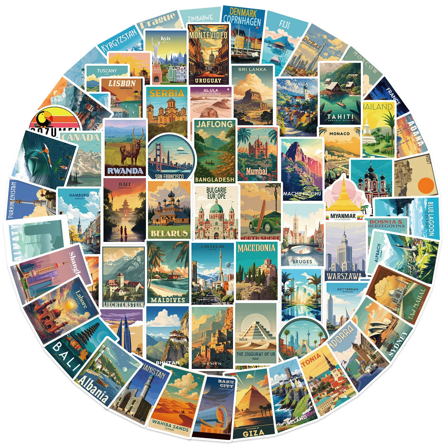 100 قطعة من ملصقات الكرتون العالمية والحديقة الوطنية الكتابة على الجدران المقاومة للماء DIYFor ديكور الغيتار دفتر الأمتعة القرطاسية