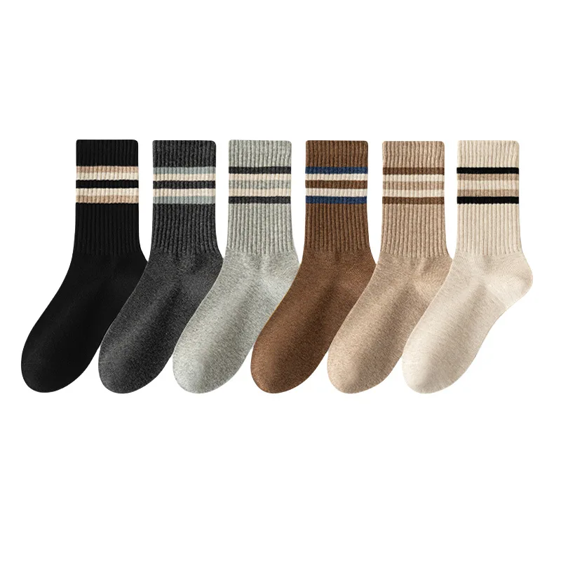 Мужские носки в полоску в стиле ретро — деловые повседневные носки из чесаного хлопка, спортивные и офисные носки в винтажном стиле