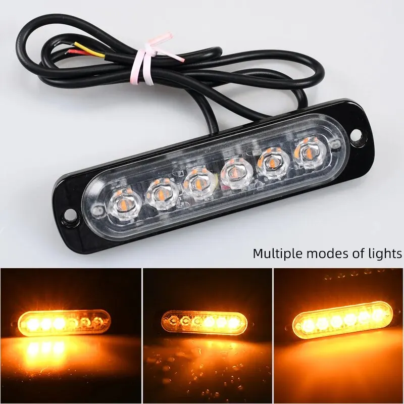 12V-24V 1X Truck LED Strobe Police Warning Light 6SMD Grille Flashing Side Light Bar Car Trailer Beacon Lamp Amber Traffic Light