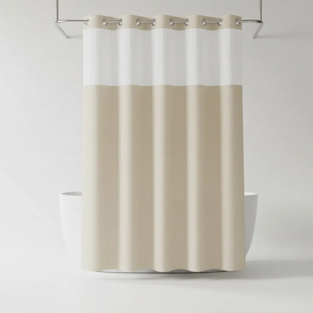 

Heavyweight Dotted Waffle Weave Shower Curtain with Snap-in Liner - No Hooks Required, Hotel Grade, Cream Color