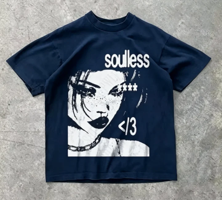 2026 Retro Dark Street T‑Shirt Distressed Grunge Woman Figure Letter Symbol Print Men Loose Short Sleeve Top
