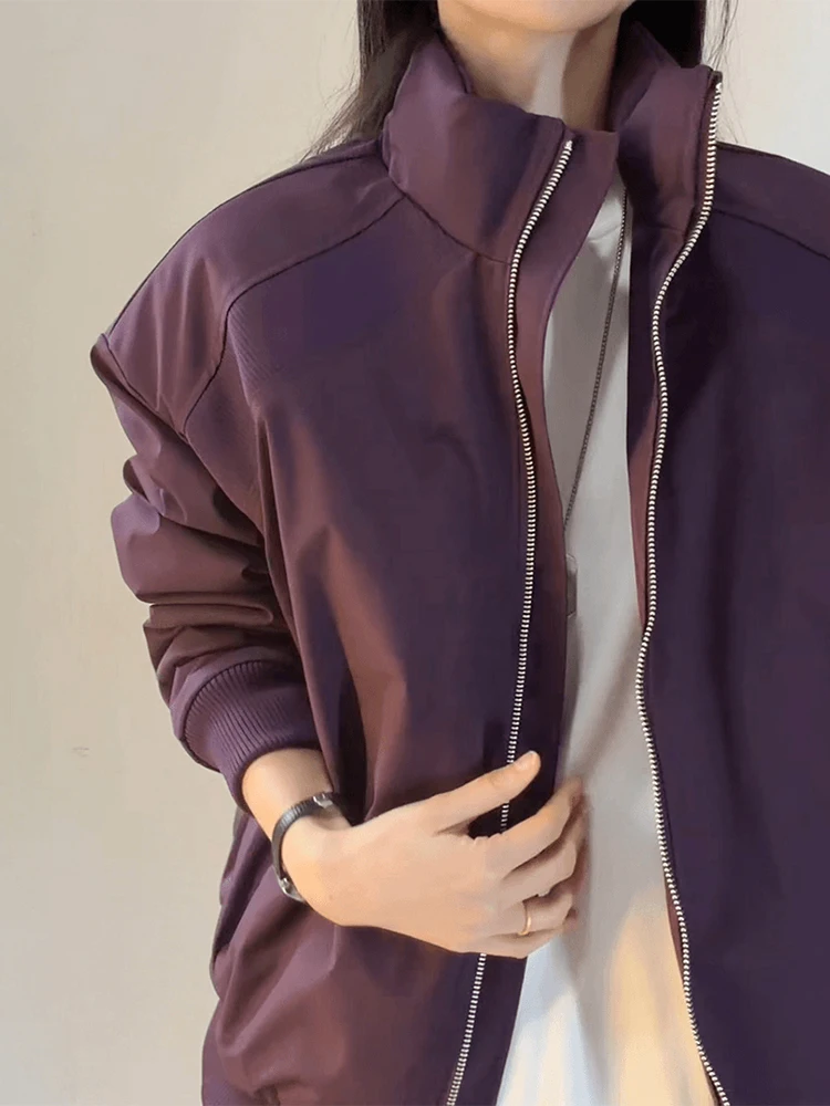 Roxo gola desconstruída retalhos ort jaet thiened algodão outono inverno quente haome casaco de fechamento com zíper