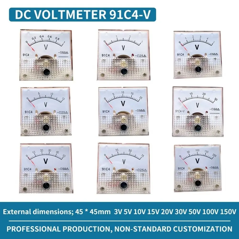 91L4 Voltage Meter Square Portable Pointer Type DC Voltmeter DC 0-250V Analog Volt Pointer Needle Analog Panel Voltage Gauge
