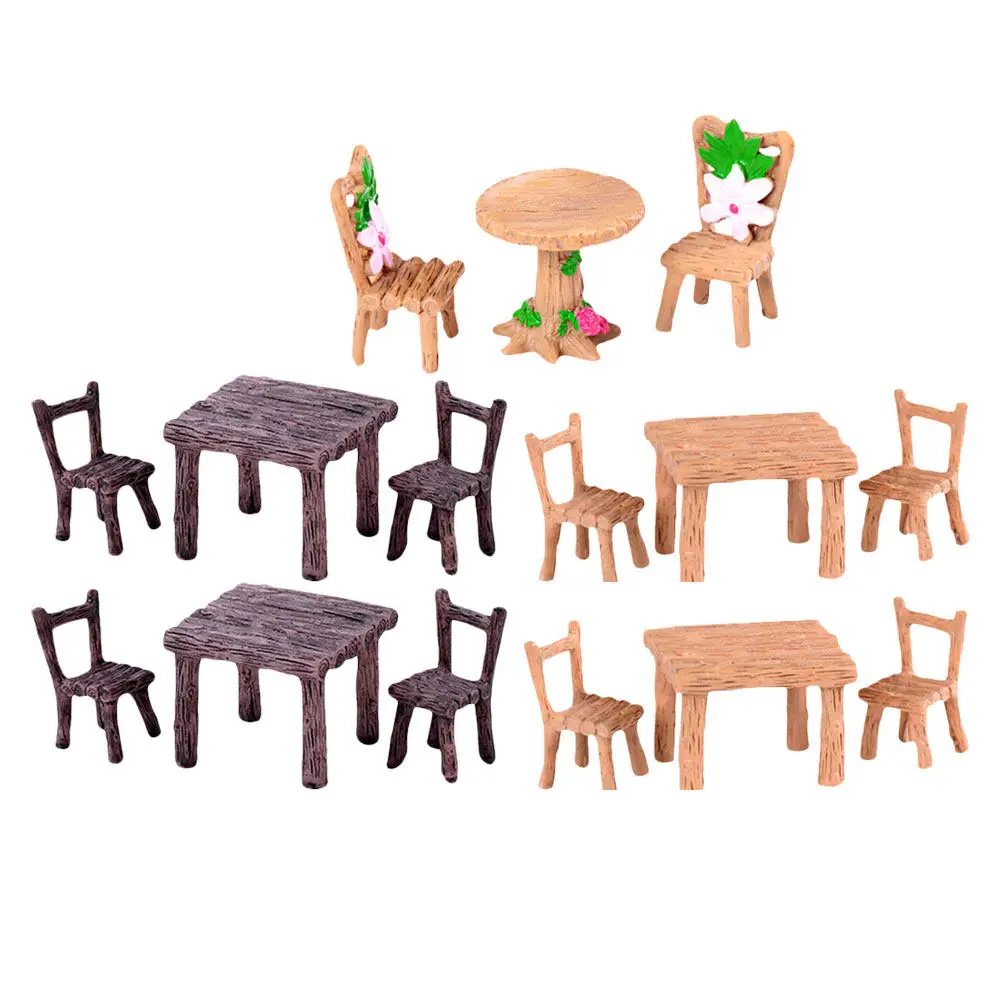 

5Sets Miniature Table Chair Resin Garden Furniture Decorative Crafts for Desktop Bedroom Living Room Party Decoration