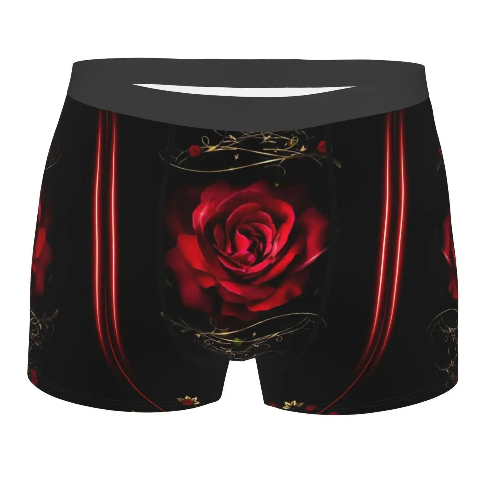 Neon Red Rose Pattern Men's Underwear Healthy Soft Comfortable High-Quality Men's Briefs Stylish Trendy Casual Sports Panties