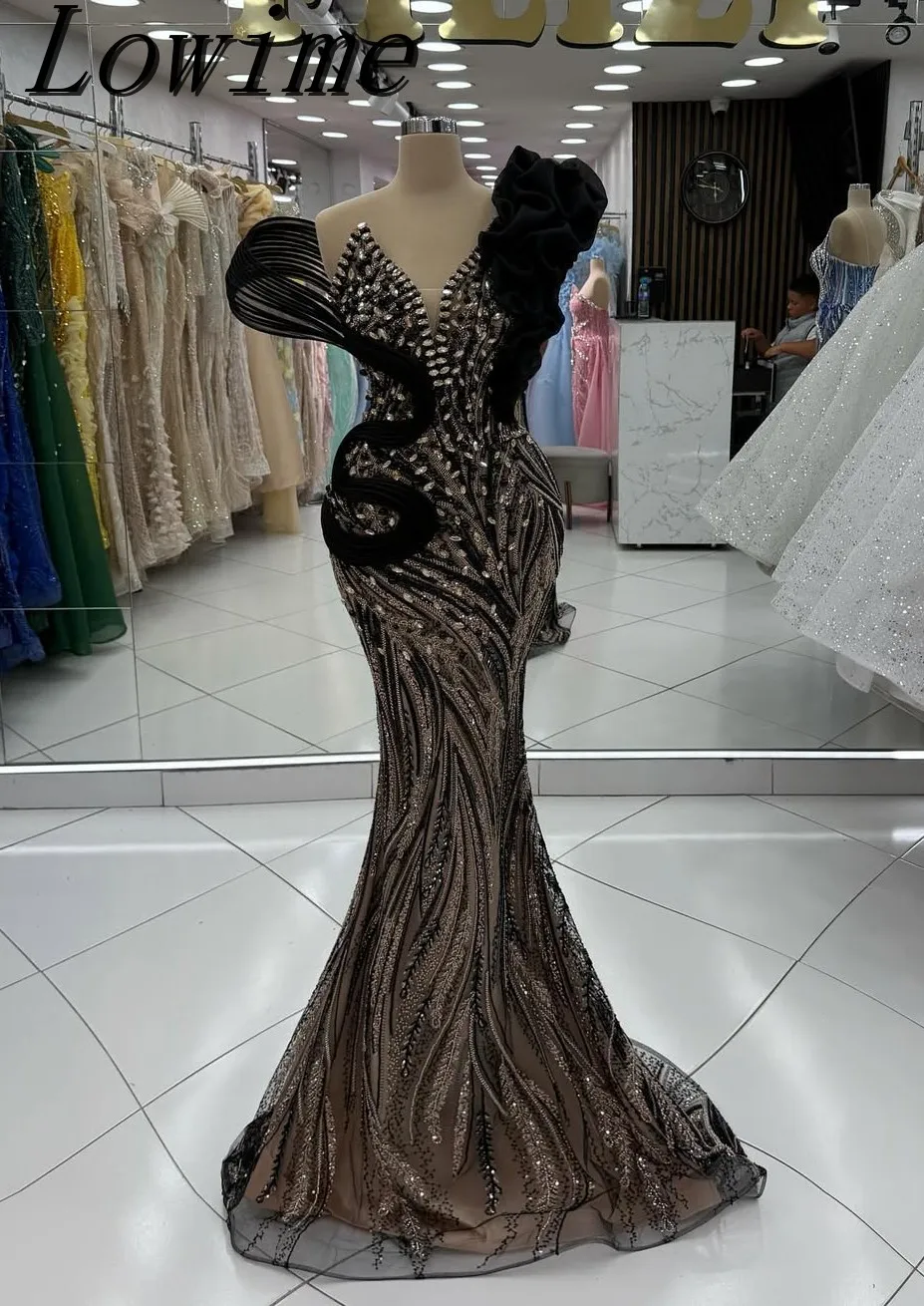 

Black Crystals Mermaid Prom Dress Sequined Arabic Evening Gown for Party Second Reception Birthday Engagement Customized 2025