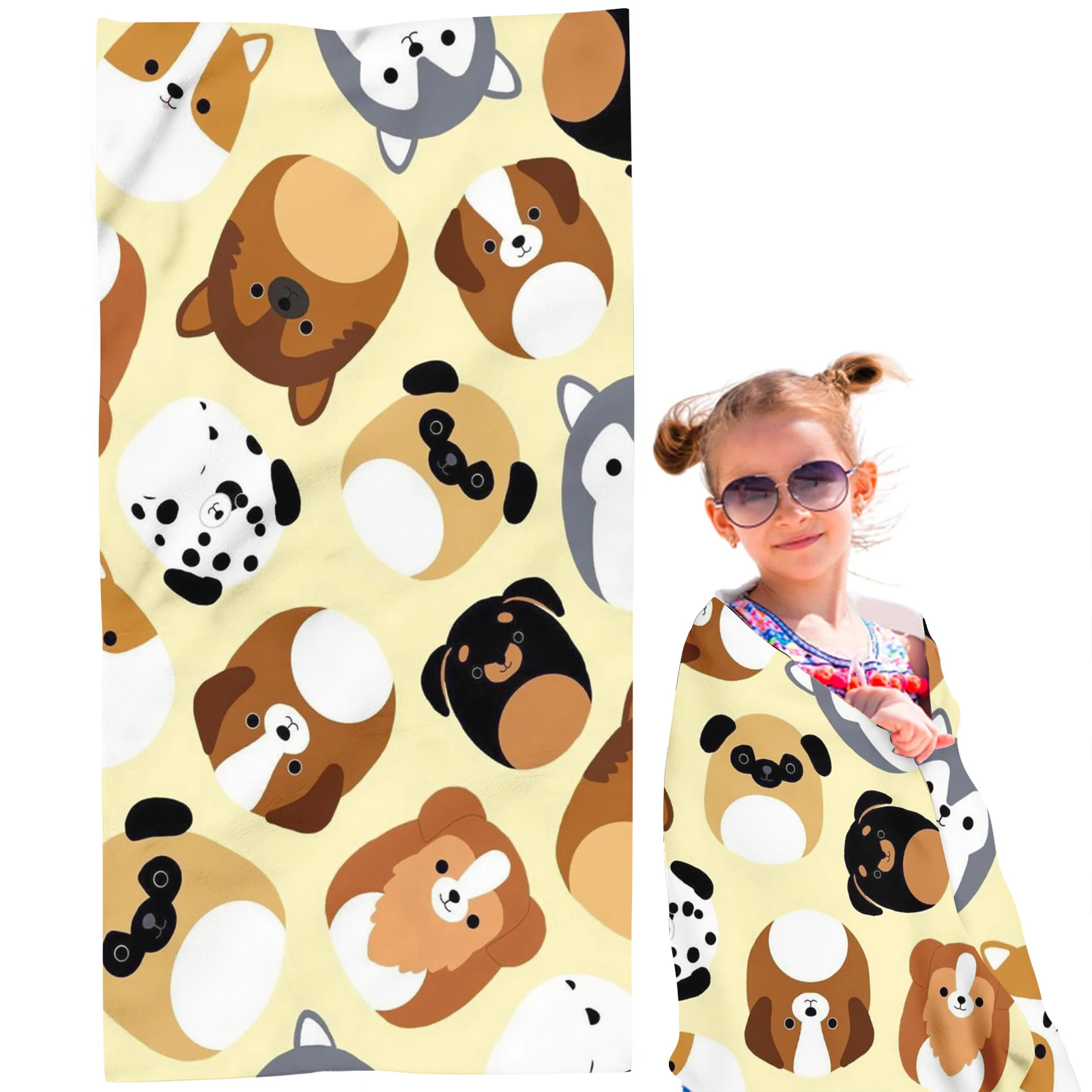 Cartoon Animal All Over Print Kids Bath Towel Lightweight For Beach Seaside Outdoor Camping