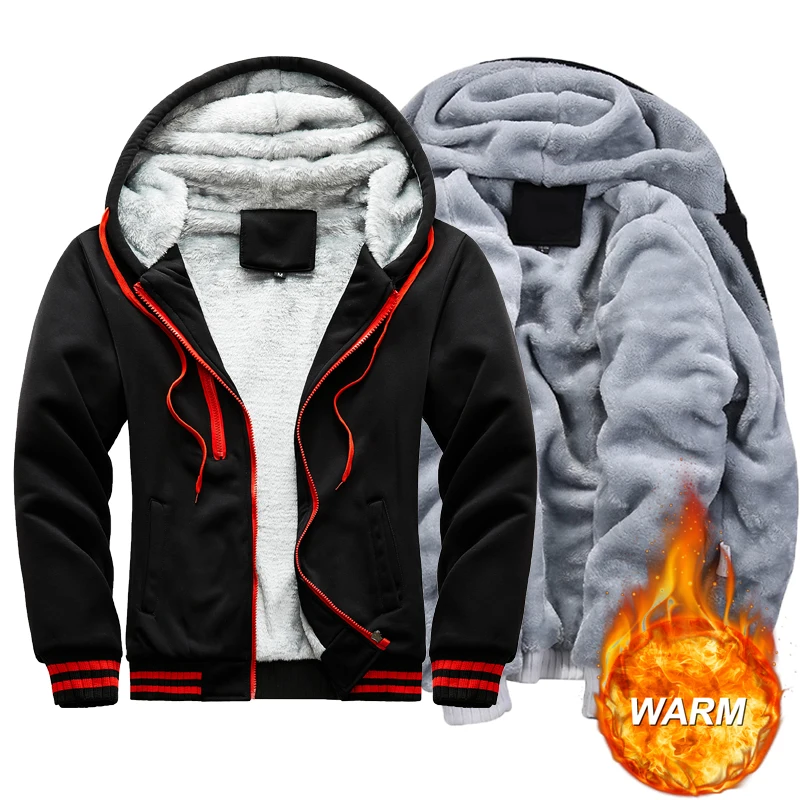 New Men Hoodie Winter Thick Warm Fleece Zipper Men Hoodies Coat Casual Daily Sportwear Male Streetwear Hoodies Sweatshirts Man