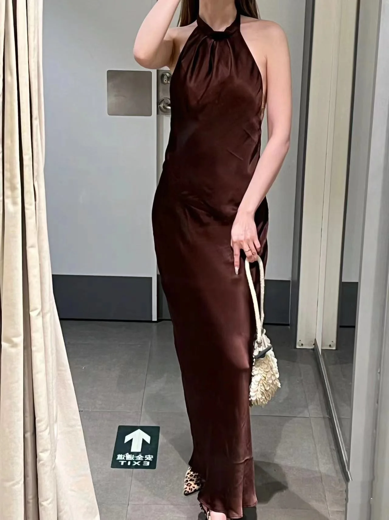 تنورة طويلة للسيدات من الساتان من Ele Bal Neline ذات ملمس دكتور كوري عالي الخصر بدون وصل حديثًا للصيف