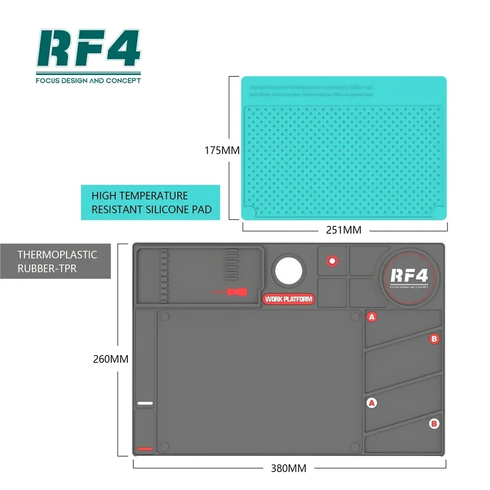 RF4 RF-PO2 260x380MM Silicone Mat Anti-static Heat-resistant Microscope Maintenance Platform for BGA Electronic Soldering Repair