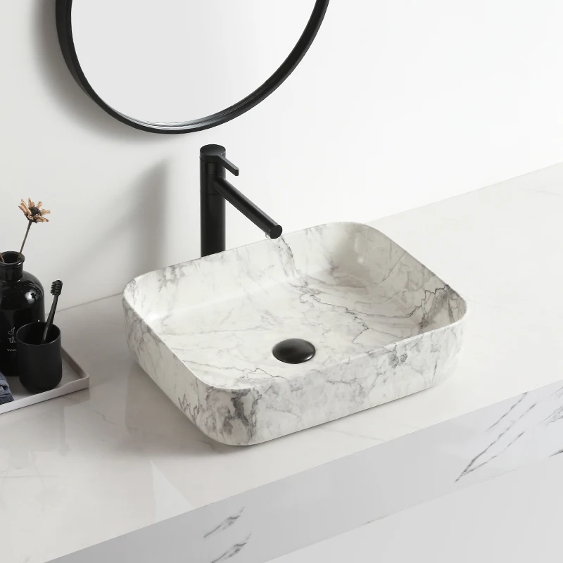 Decoration Small Rectangle Ceramic Bowl Sinks Countertop Marble Sink Wash Basin