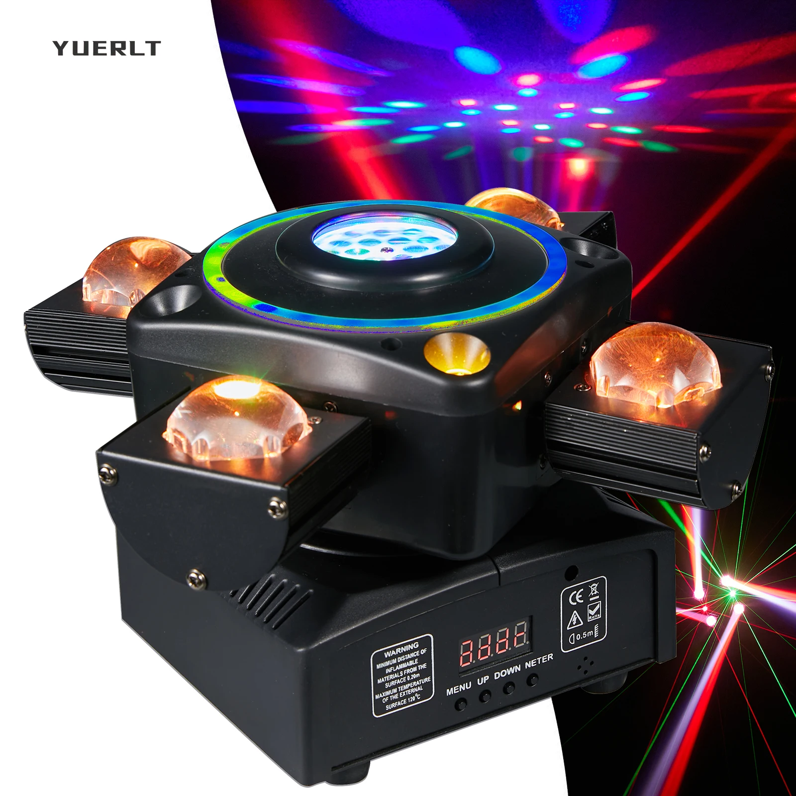 

LED 4X10W Beam Moving Head Light RG Laser + Gold Strobe Aperture DMX512 for DJ Disco Party Wedding Bar Christmas Stage Effect