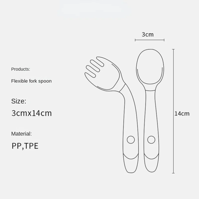 2pcs/set Baby Tableware Silicone Spoon Fork Set Bendable Soft Fork Children\'s Learning Eat Training Baby Assiste Eat Tableware