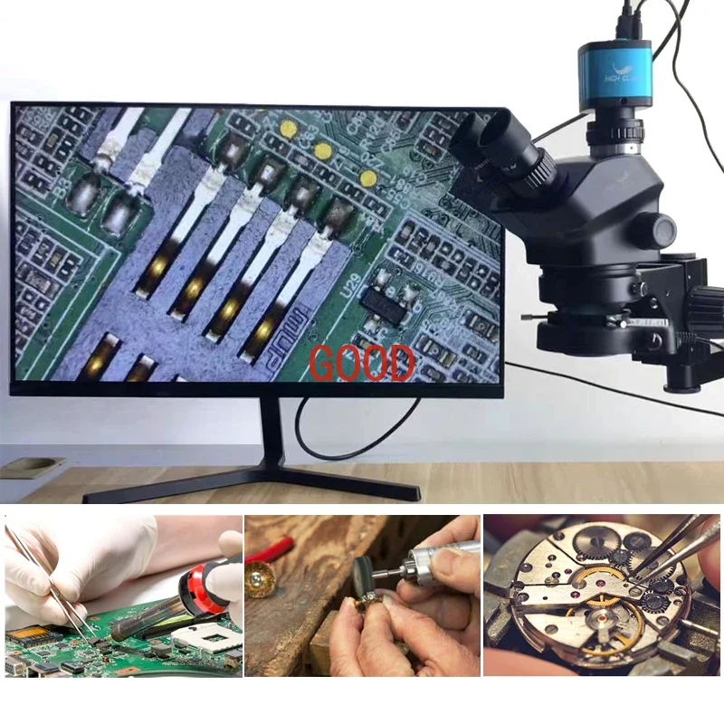 3.5X-200X Clip-on desktop Stereo Trinocular Microscope Jewelry Soldering Coins Phone PCB 55MP 4K 2K Electronic Magnifying Glass