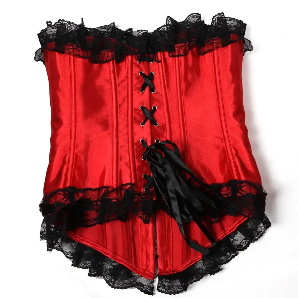 Sexy Overbust Corset Halloween Dress With Mini Tutu Skirt Satin Showgirl Costume Plus Size for Women Lace Corests Bustier Outfit