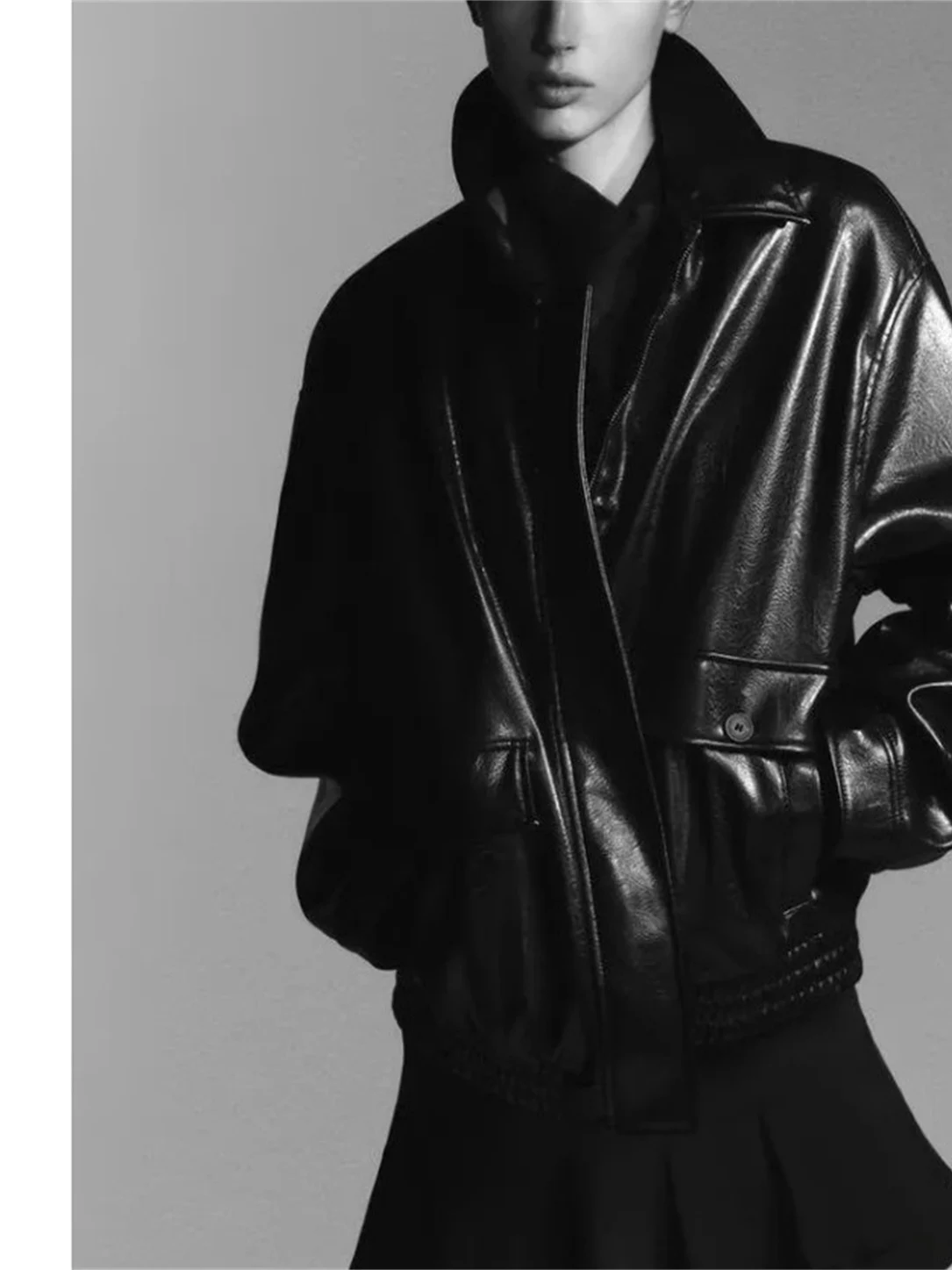 패셔너블 파일럿 재킷 여성용 롱 슬리브 PU 가죽 코트 출퇴근용 슬림 지퍼 클로저 루즈핏 레귤러 길이 중국산