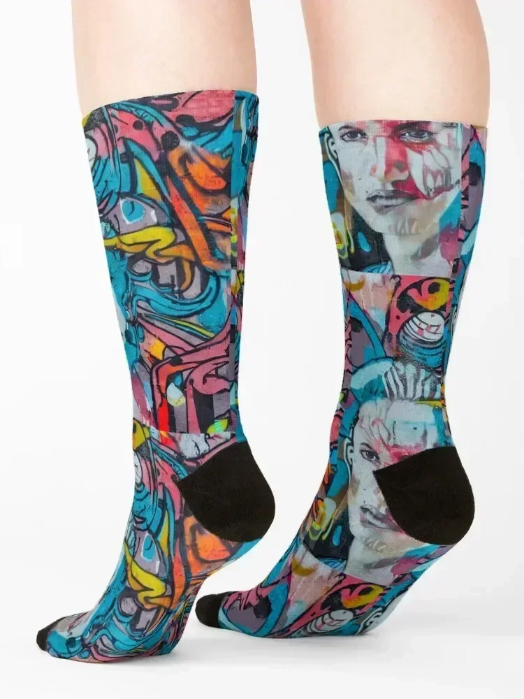 Colorful street art, graffiti urban art texture wallpaper Socks set cartoon funny sock Men Socks Luxury Brand Women's