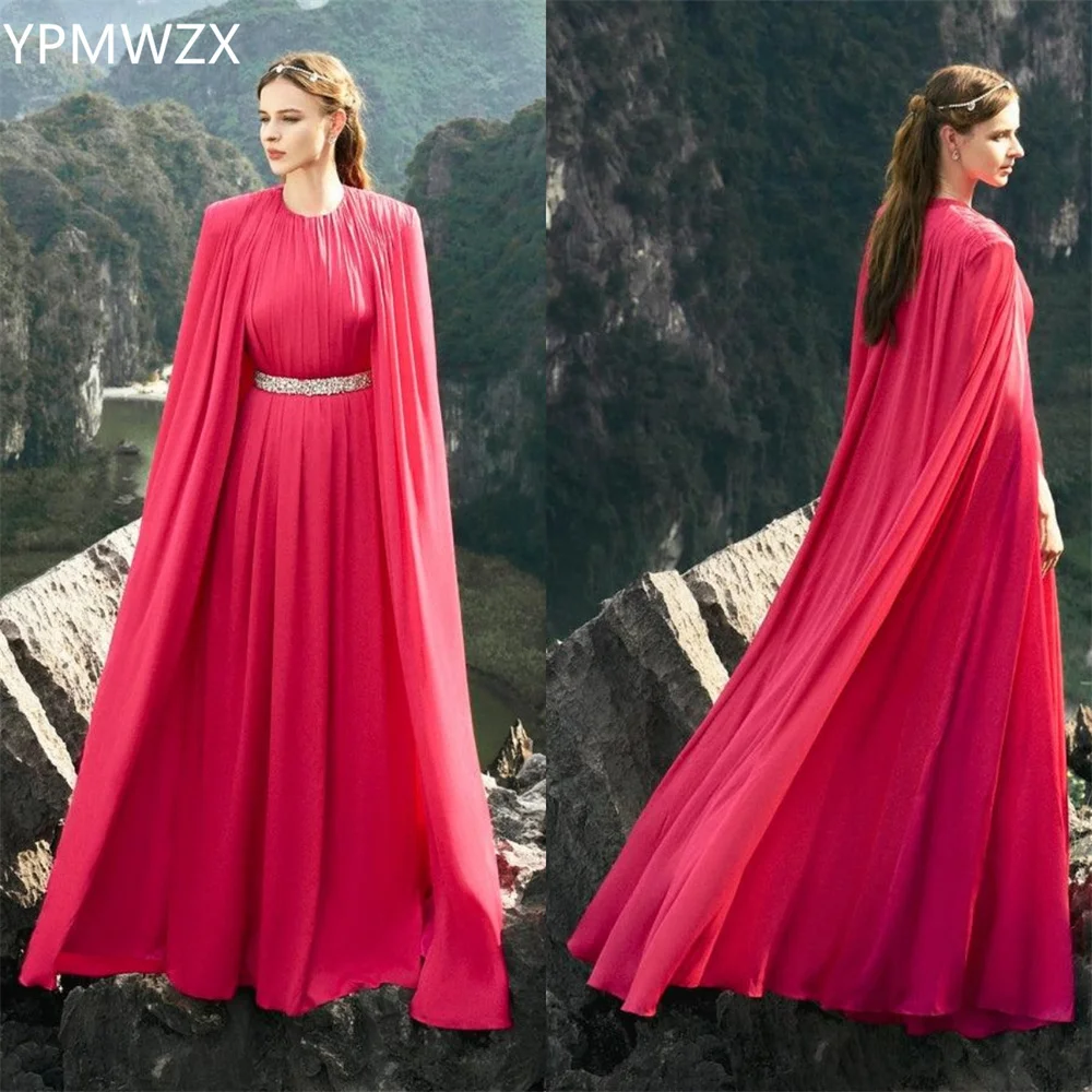 

Customized Evening Dress Formal Party Occasion Prom Gown YPMWZX Scoop Neckline A-line Floor Length Skirts Draped Bead Bespoke Oc