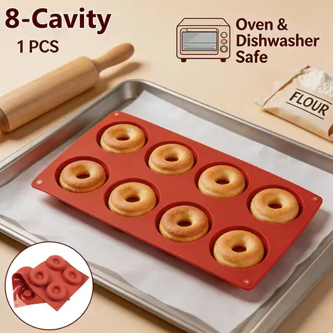 8-Slot Silicone Mini Donut Mold Non-stick Doughnut Baking Pan Reusable Kitchen Donut Mold Tray Heat Resistant Bagels Baking Tray
