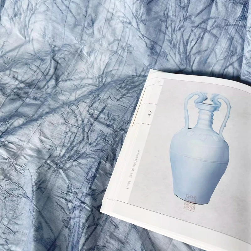 

Blue Chinese Style Jacquard Fabric Handmade Sewing Leaf Texture Shirt Dress Spring Summer Hanfu Crafts Material Fashion Designer