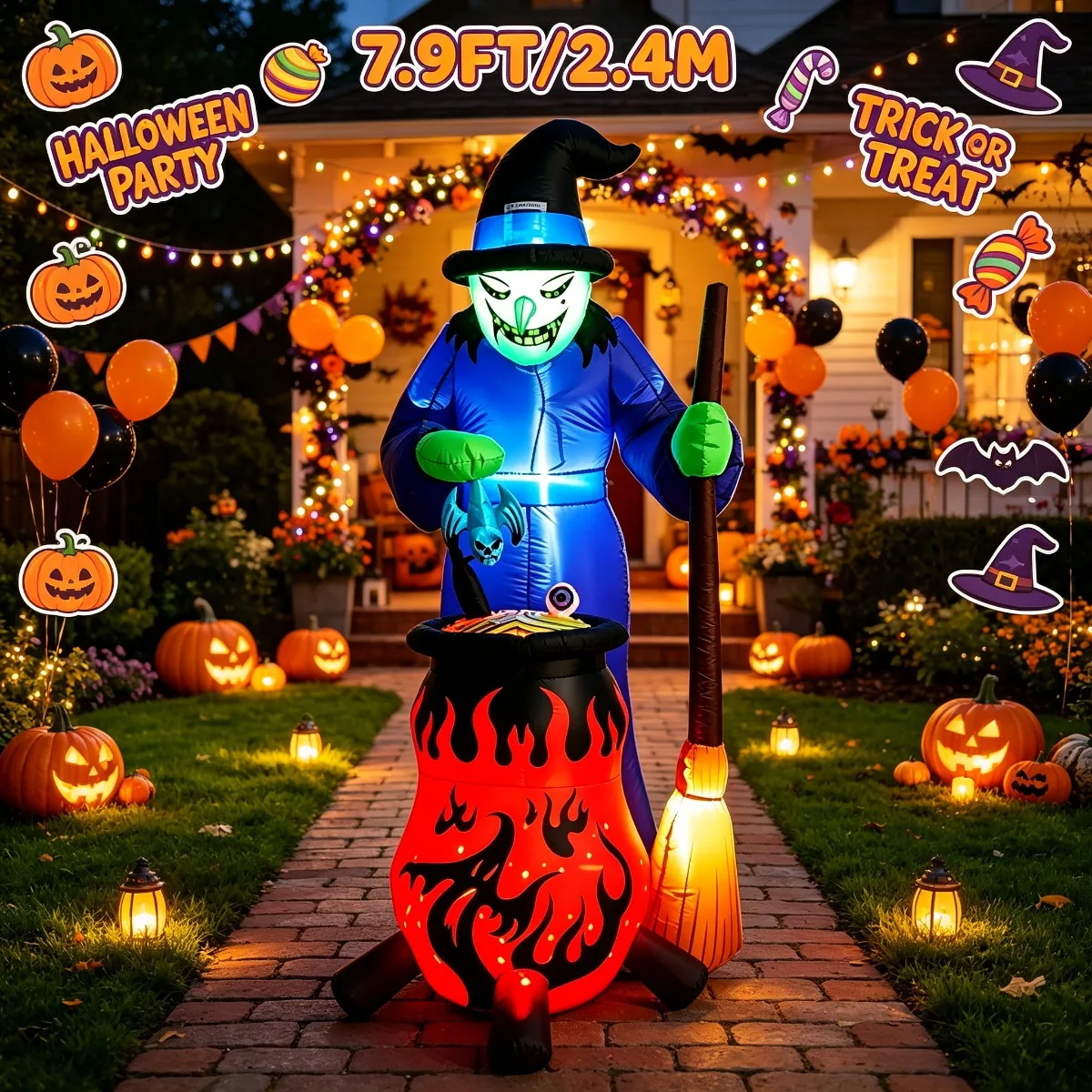 Halloween Light Up Witch Cauldron Inflatable Outdoor Holiday Decorations Garden Decor