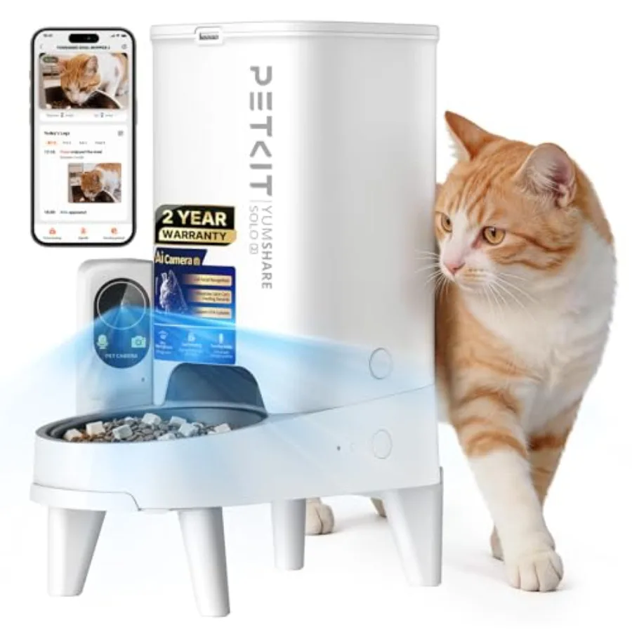 Automatic Cat Feeder with Camera, Upgraded Multi-Cat Recognition, 2.4Gand5G WiFi Pet Feeder with Freshness Preservation, 3L Tim