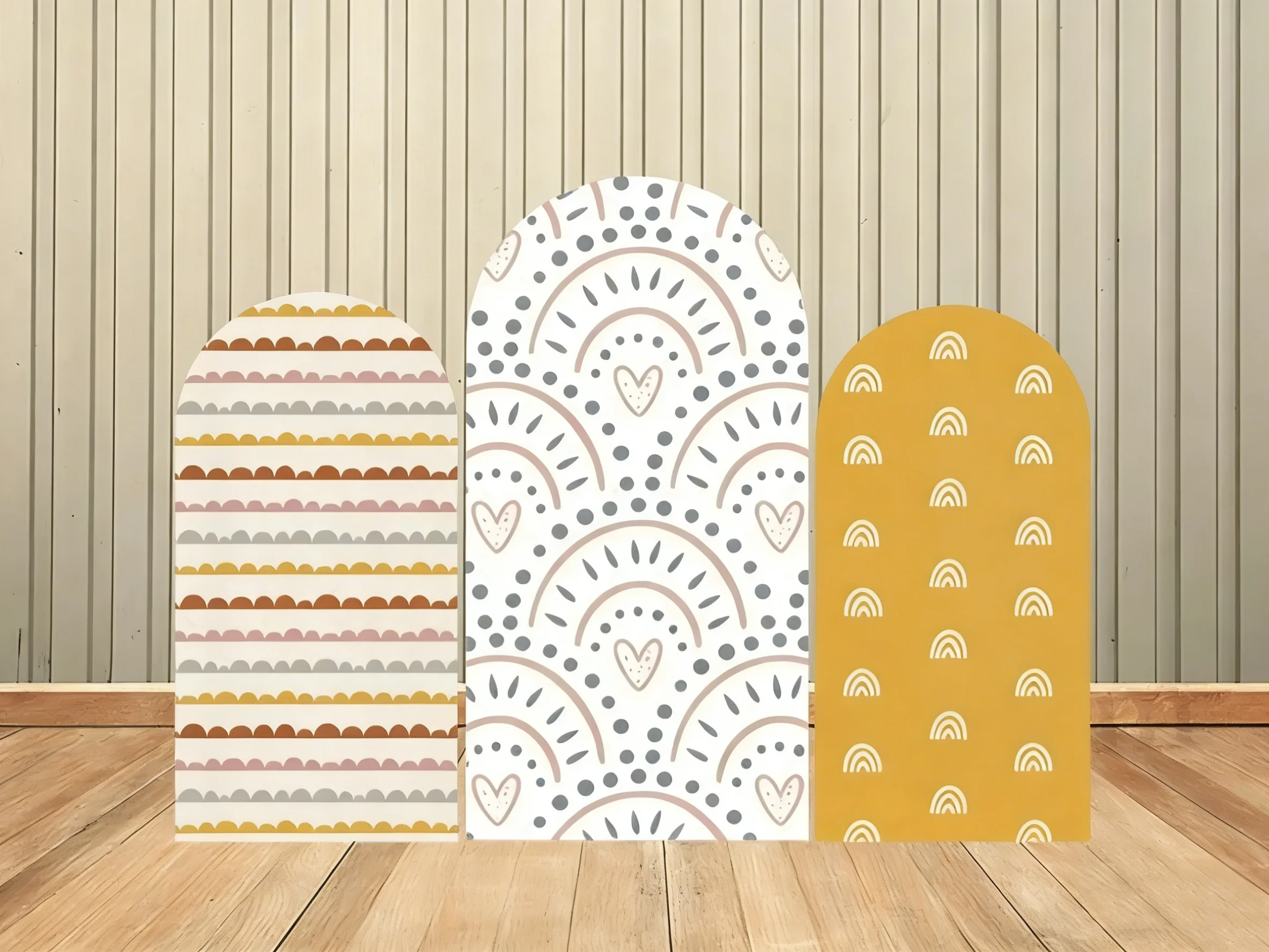 

LS Custom 2-Sided Boho Rainbow Groovy Here Comes the Son Baby Shower Covers Chiara Arch Wall Background Decor Backdrop