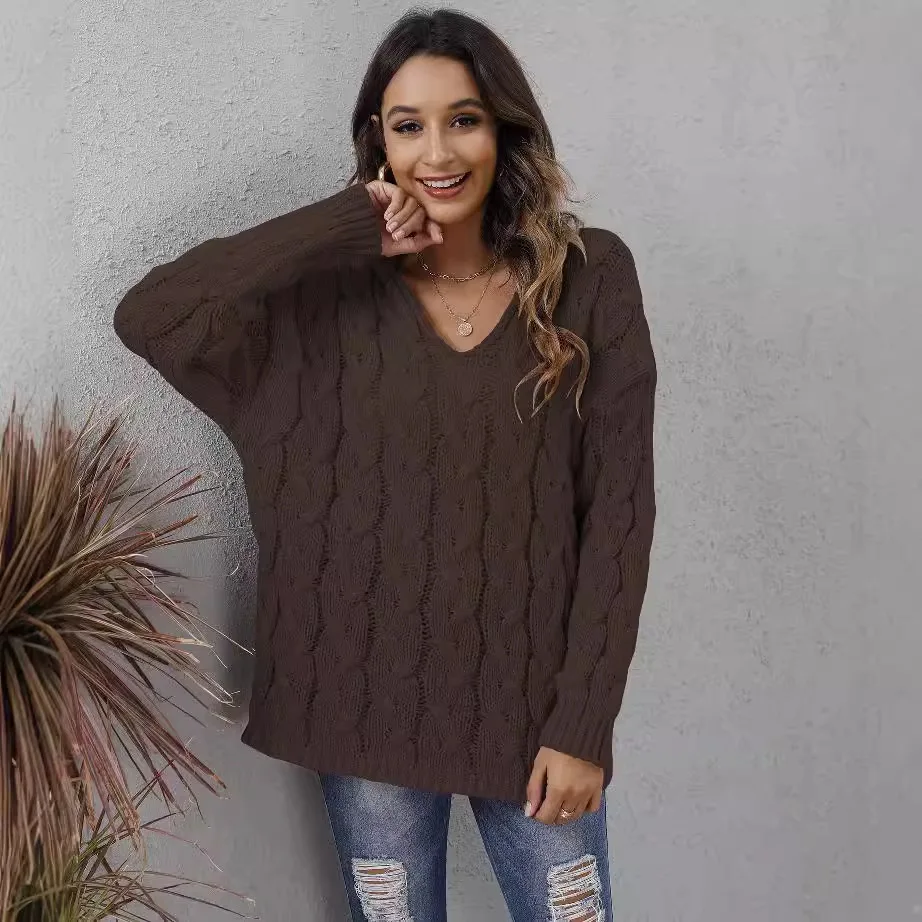 Y2K Hooded V-Neck Long-Sleeve Knit Sweatshirt Autumn/Winter Fashion Solid Color Oversized Pullover Sweater traf zara 2025 - Image 3