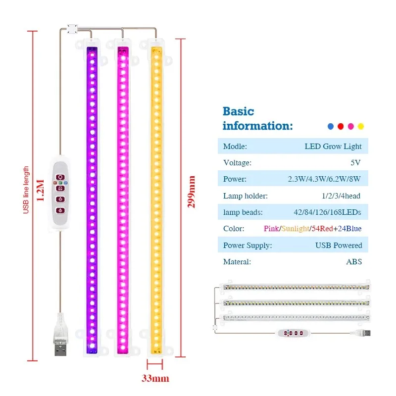 LED Spettro Completo Phyto Lampada USB 5V Coltiva La Barra Luminosa 30cm/50cm 1T 2T 3T 4T Piante Fiori Led Serra Cultivo Idroponico