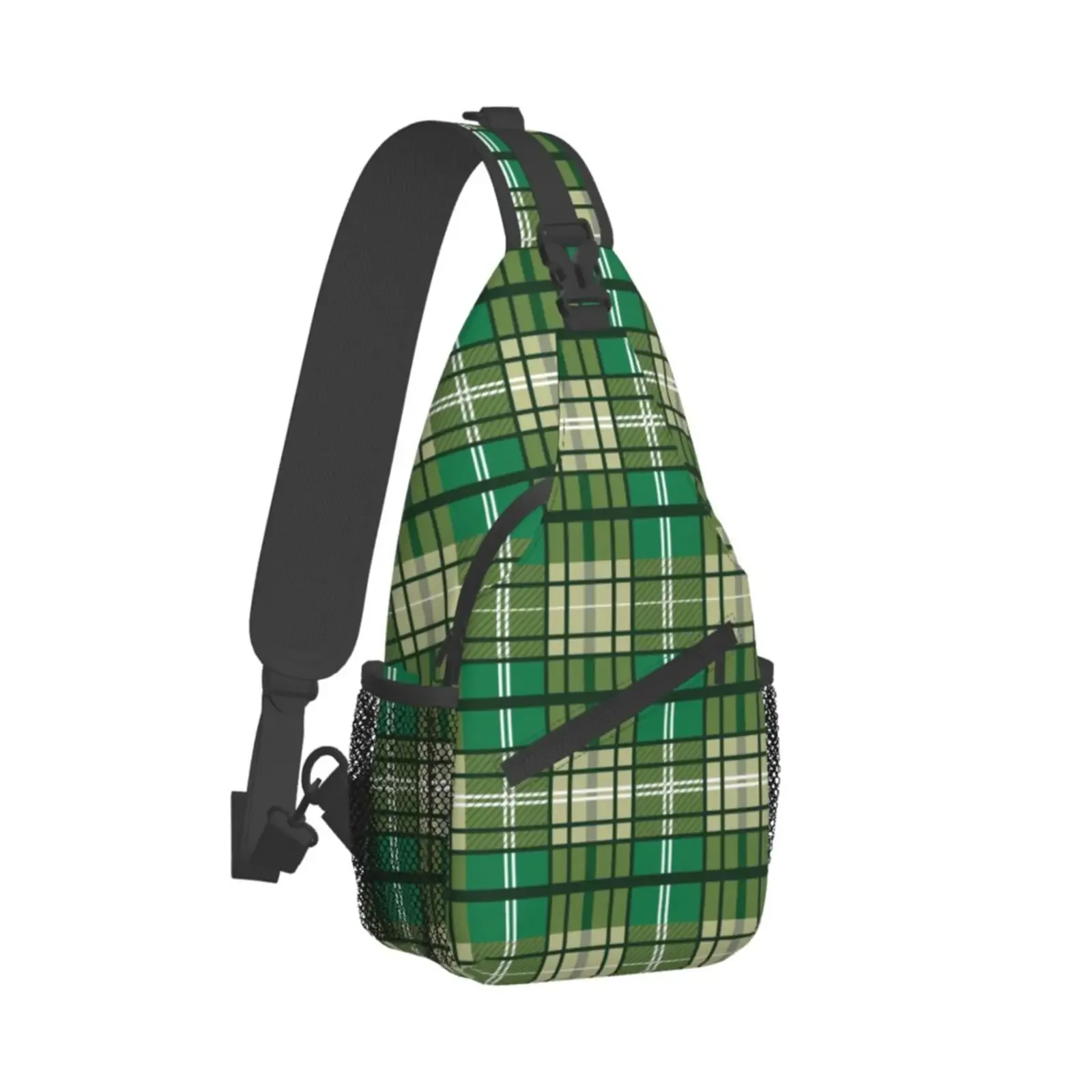 Tartan Green Scotland Chest Bag Cross Boy Pack Men Bags for Women Adjustment Casual Unisex Polyester Outdoor Running Bags