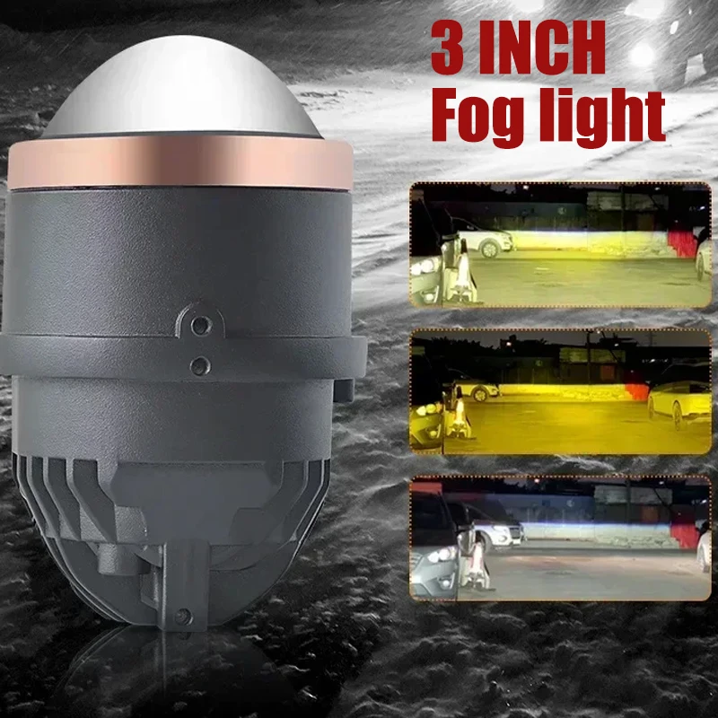 

3 Inch 4300K 3000K 6000K Bi LED Fog Lights Fog LED Light Tricolor Universal Fog Lenses Car Projector Lens Driving Lamps Retrofit
