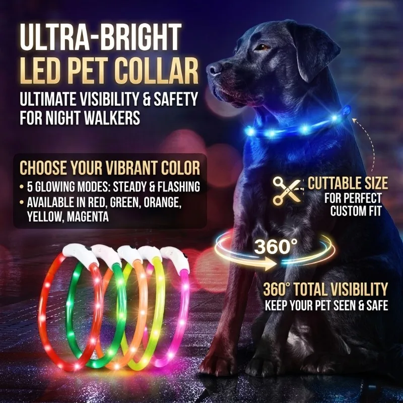 

LED Dog Collar with Detachable Light, USB Rechargeable Waterproof Glowing Collar for Small Medium Large Dogs, Night Walks
