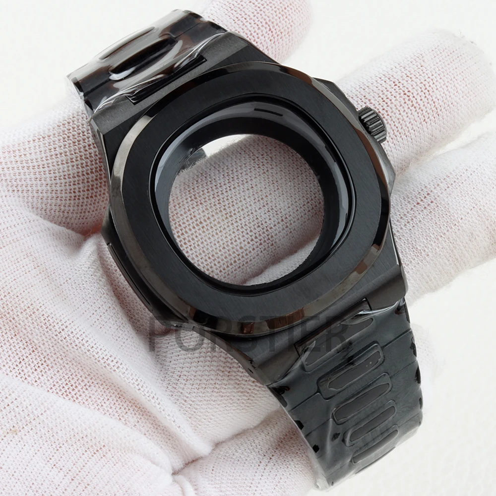 Black 40mm NH35 Watch Case Solid 316L Stainless Steel Waterproof for Nautilus NH35 NH36 NH38 Movement 25mm Width Bracelet