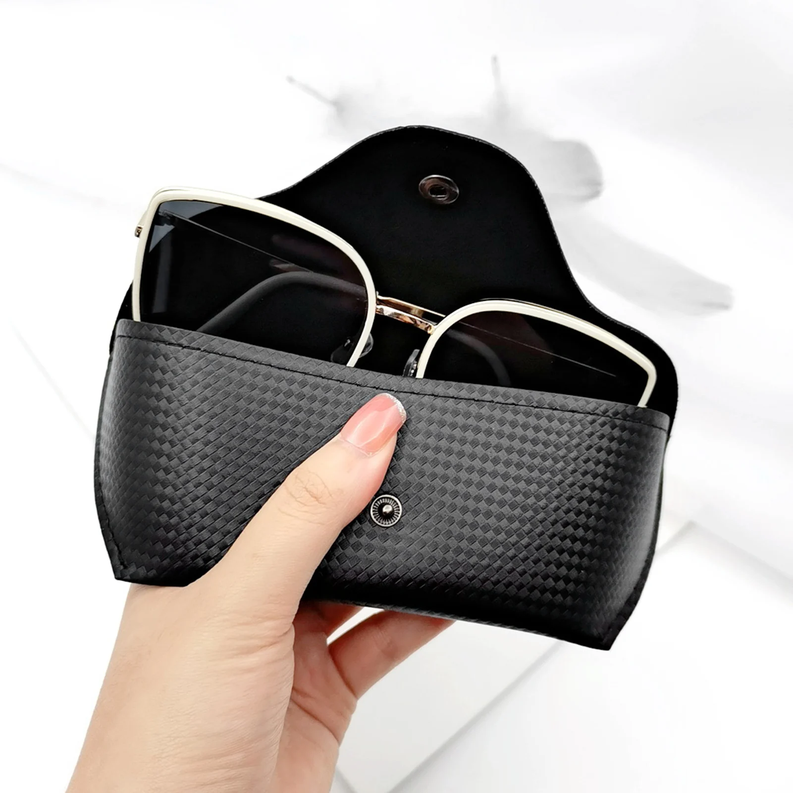 Grass Pattern Sunglasses Case PU Leather Hard Shell Eyeglass Holder Box For Men Women Travel Accessories