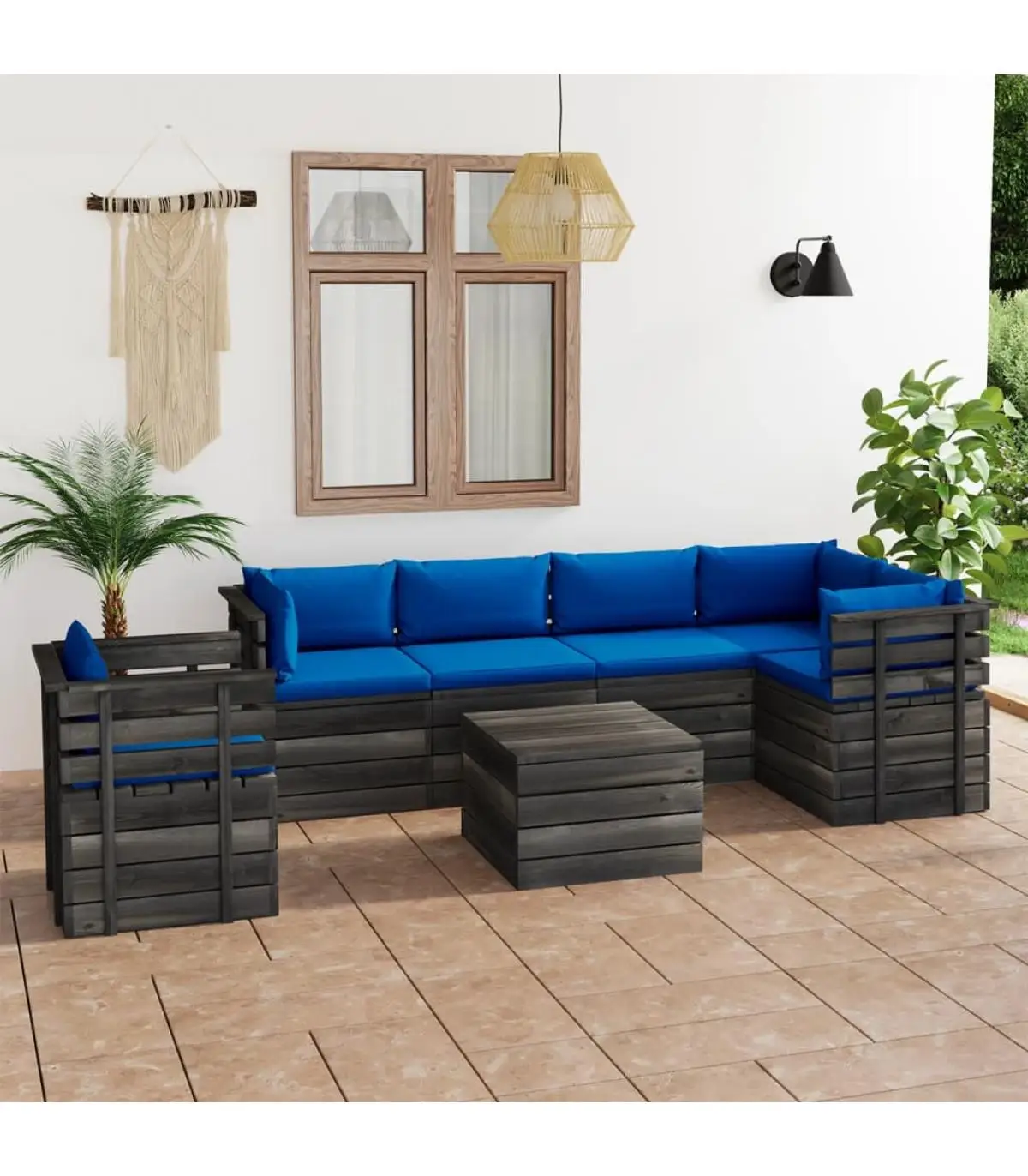 Garden sets garden pallet furniture for garden 7 PCs Pine solid wood cushions