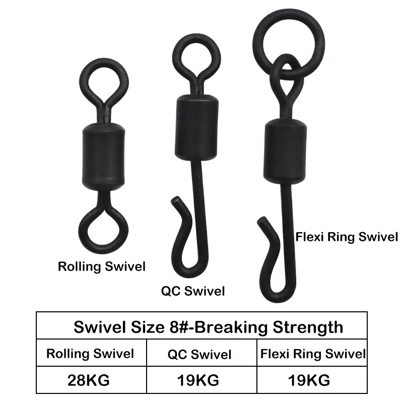 

20x Carp Fishing QC Flexi Ring Swivel Ronnie Rig Quick Change Swivels And Anti Tangle Sleeves Lead Clip For Carp Fishing Rig