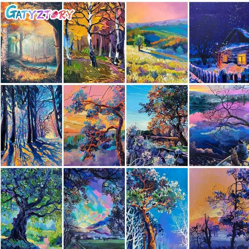 

GATYZTORY Paint By Number Tree Drawing On Canvas Hand Painted Painting Art Gift DIY Pictures By Numbers Scenery Kits Home Decor