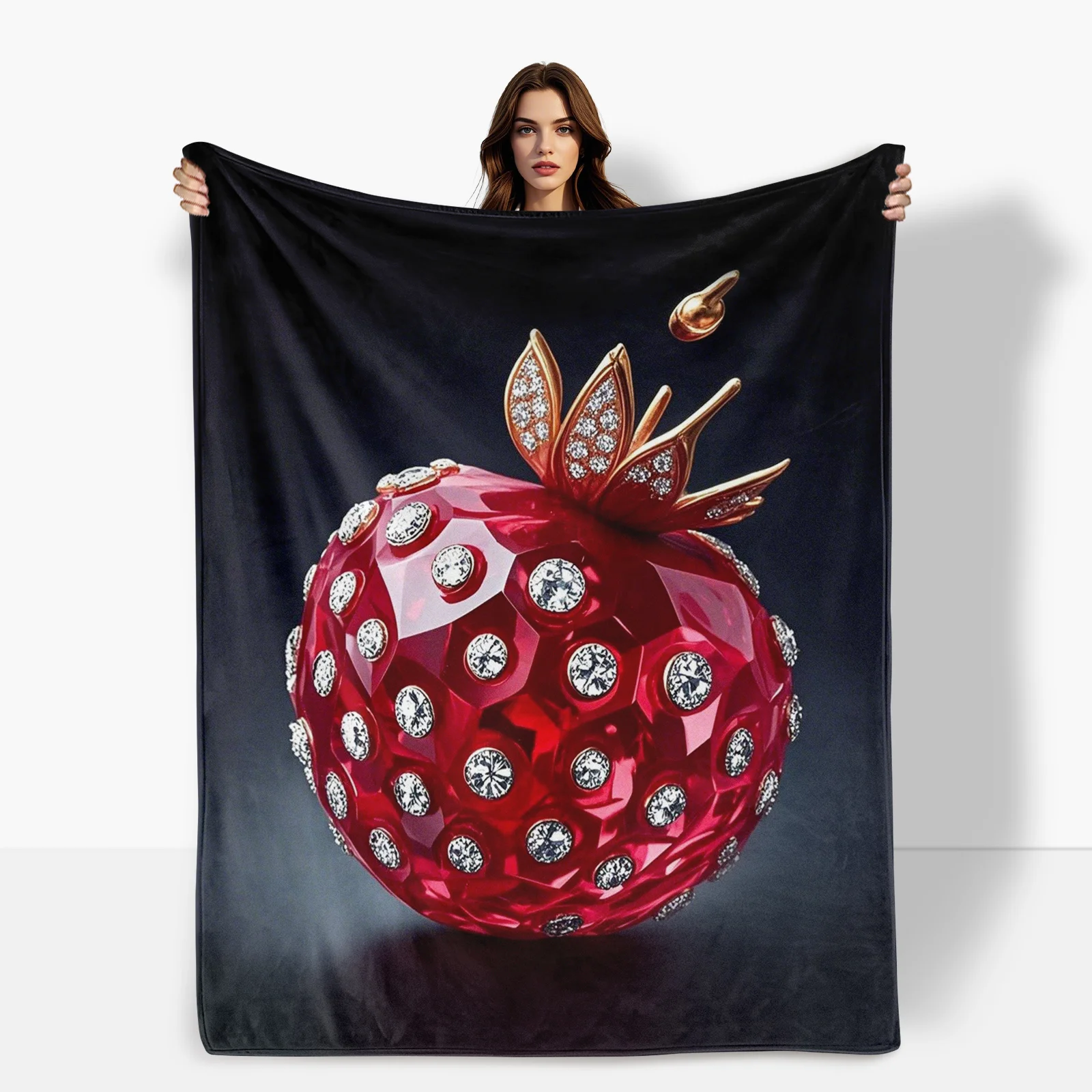 

Red Strawberry Diamond Gem Inspired Creative Blanket For Modern And Luxurious Themed Room Or Living Space Decoration Accent